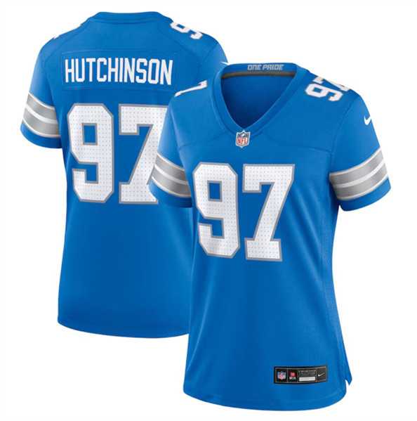 Women%27s Detroit Lions #97 Aidan Hutchinson Blue Stitched Jersey Dzhi